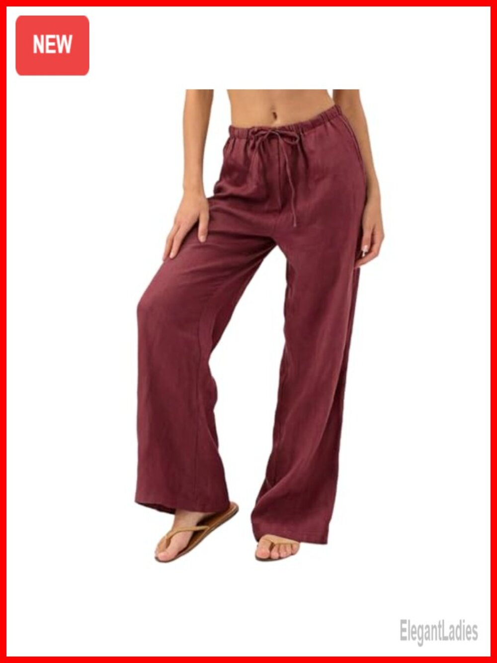 Pure Linen Wide Leg Drawstring Pants High Rise Palazzo
